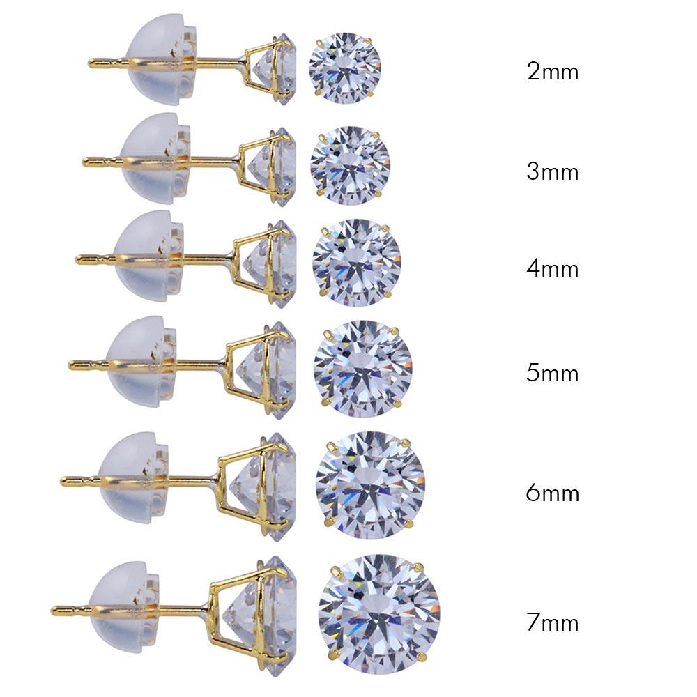 (Pack of 12)14K Yellow Gold round Silicone Backing CZ Stud Earrings