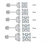 (Pack of 12)14K White Gold Princess Cut Cubic Zirconia Stud Earring Set on High Quality Prong SettingAnd Screw Back Post