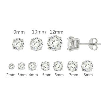 BUNDLE OF 12 PAIRS--Sterling Silver Round Cubic Zirconia Stud Earring. Set on High Quality Prong Setting with Rhodium Finish & Friction Style Post