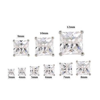 BUNDLE OF 12 PAIRS--Sterling Silver Princess Cut Cubic Zirconia Stud Earring Set on High Quality Prong Setting with Rhodium Finish & Friction Style Post